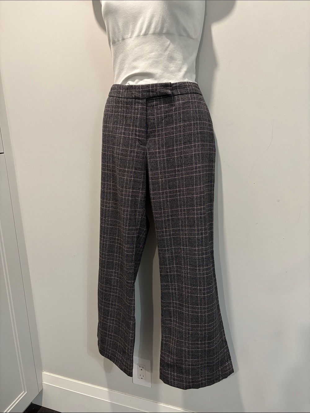 Teenflo Wool Plaid Wide-Leg Dress Pants Size 10 Black Grey Pink - Picture 2 of 16